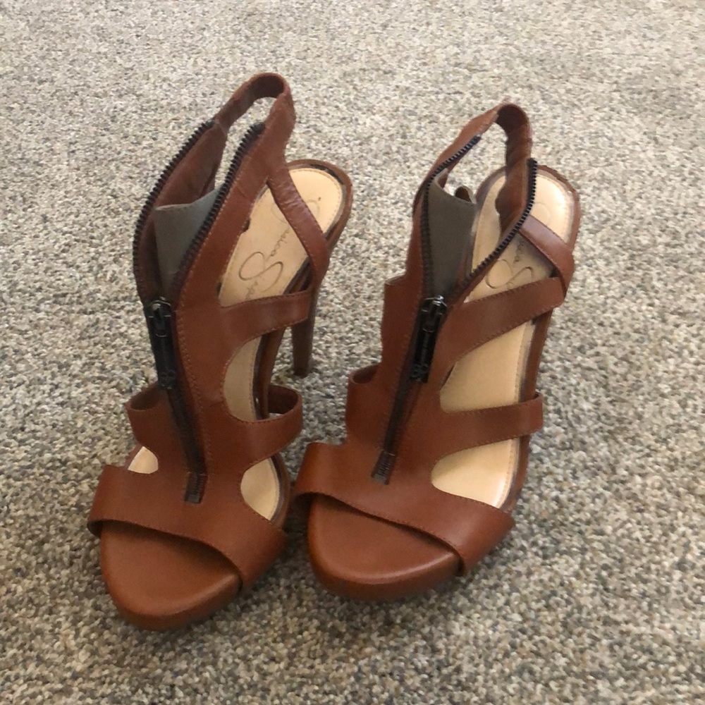 Brown leather heels